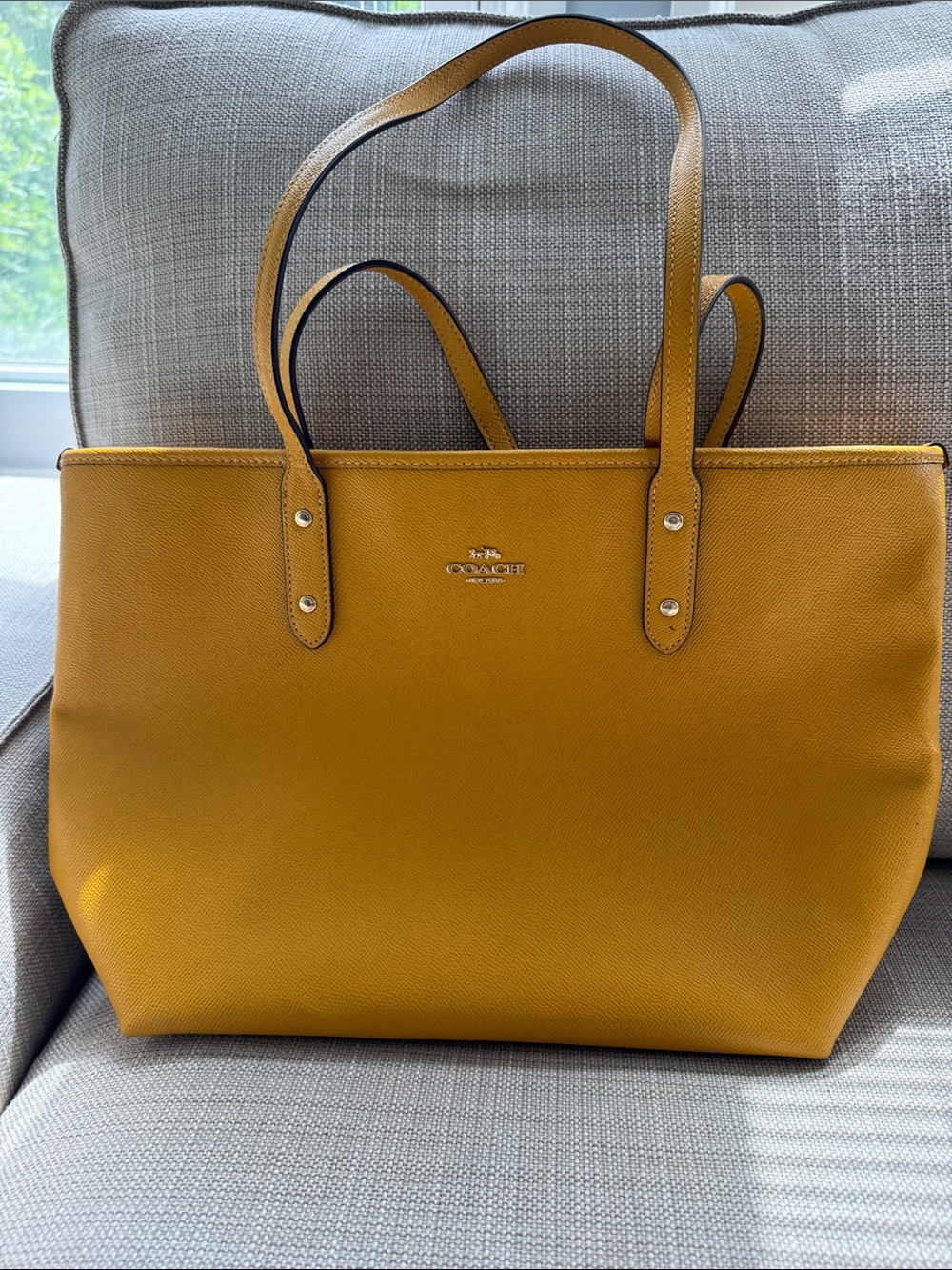 Coach Mustard Leather Structured Tote in Golden Yellow
